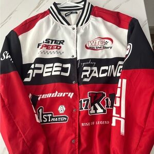 Red Black White Racing Jacket with Logos - Medium